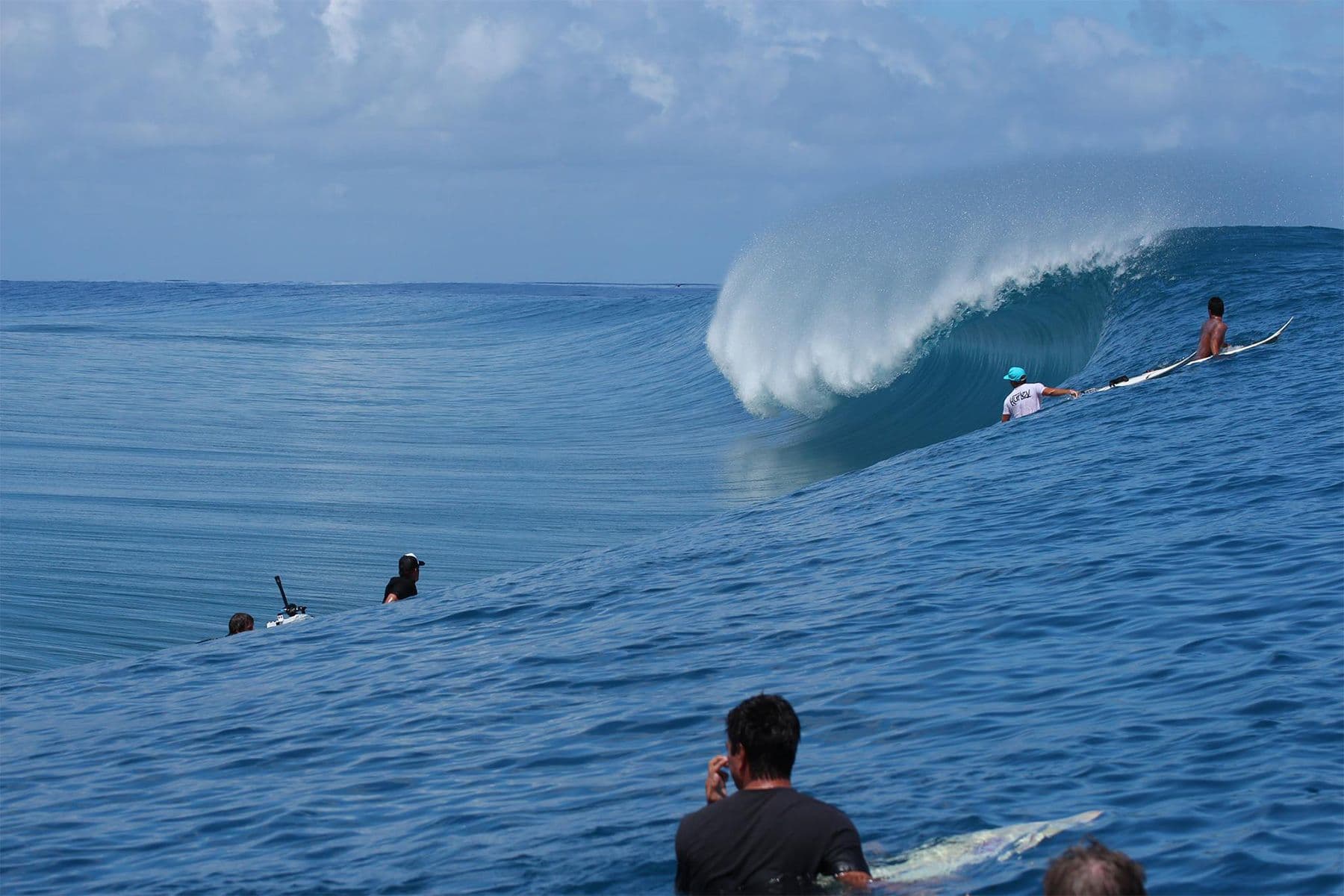 looking into a barrelling wave from the channel at teahupo'o, tahiti
